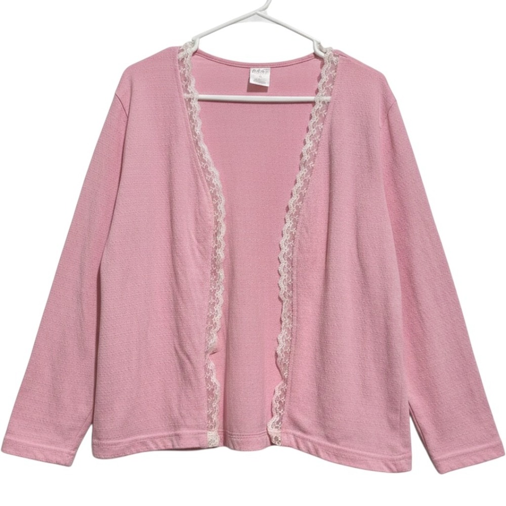 Avon Cardigan Womens 2X Pink‎ Lace Trim Pointelle Open Front Vintage Loungewear
